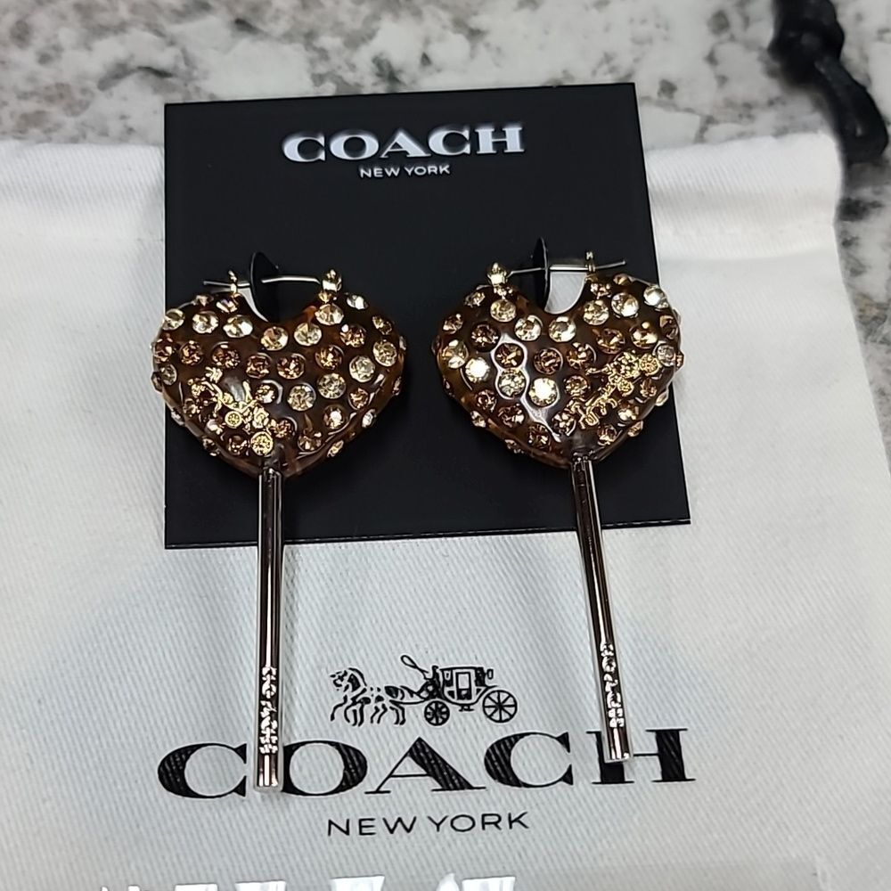 NWT COACH Signature Heart Lollipop Drop Earrings - Picture 1 of 10